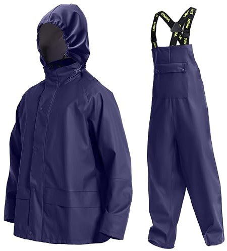 Navis Marine Men's Heavy Duty 3-Piece Waterproof Rain Suit Jacket & Trousers - Outdoor Workwear JourneyMan WS-003(Blue,3XL)