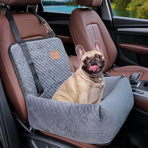 BOCHAO Asiento de Coche para Perro, Asiento Elevador de Mascotas, el Asiento para Perro Hecho de Materiales es Seguro y cómodo, y se Puede Desmontar para una fácil Limpieza (Gris)