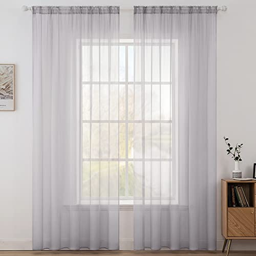 MIULEE Voile Vorhang Transparente Gardine aus Voile Einfarbig Stangendurchzug Transparent Wohnzimmer Luftig Dekoschal für Schlafzimmer 2er Set 160 x 140cm (H x B), Rod Pocket Gräuliches Flieder