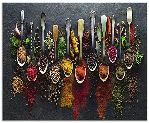 ARTland Spritzschutz Küchenrückwand aus Alu für Küche Herd Spüle Motiv 80x65 cm (BxH) Essen, Trinken & Genuss Lebensmittel Fotografie Bunt Kräuter Gewürze Schiefer U1UJ