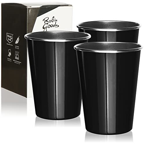 Robin Goods® 3X Vasos para Beber de Acero Inoxidable Negro - Vasos 500 ml - Vasos para Acampar - irrompibles y sin BPA (03 Piezas - Negro)