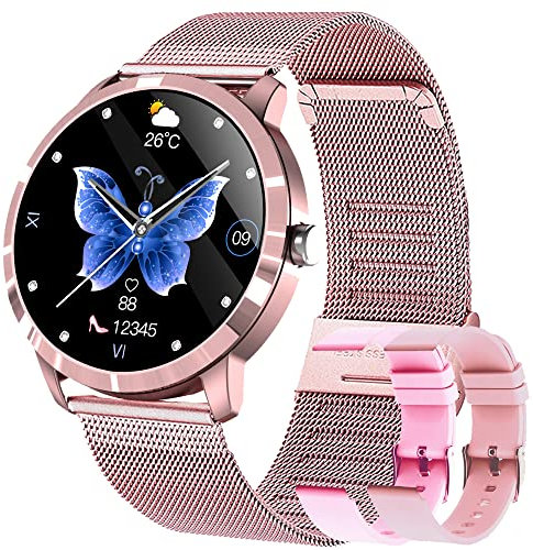 GIFTFIT Reloj Inteligente Mujer, Smartwatch Deportivo a Prueba de Agua IP68, 1.1inch Táctil Completa con Caloría, SpO2, Menstrual Registro, Podómetro Pulsera Actividad Inteligente con iOS Android
