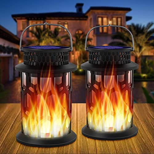 Solar Laterne 2 Stück Solarleuchten Garten, Audor Solarlampen für Außen Hängend IP65 Wasserdicht Flammenlicht Gartenleuchten Solar Laternen für Draußen Gartendeko für Balkon Terrasse