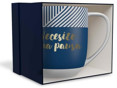 DRAEGER PARIS 1886 - Taza de Cerámica 320ml con Mensaje Necesito una Pausa - Diseño Chic con Detalles en Oro Caliente - Apta para Lavavajillas - Disponible en Azul o Rosa