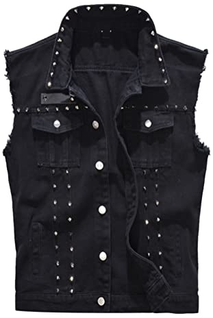 Oanviso Veste Denim Sans Manches pour Homme Gilet en Jean Déchiré Blouson en Jean avec Poches Décontractée Vintage Jean Gilet Veste Punk Style Gilet Denim de Moto Outdoor Jean Gilets G Noir M