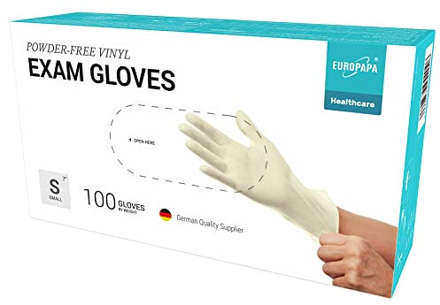 EUROPAPA® 100x Vinylhandschuhe Einweghandschuhe Untersuchungshandschuhe Einmalhandschuhe latexfrei puderfrei Vinyl Handschuhe in Gr. S, M, L & XL verfügbar (Gelb Premium, S)
