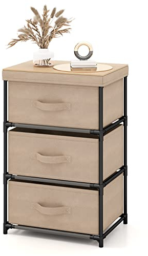 COSTWAY Cassettiera in Tessuto, Mobile con 3 Cassetti e Struttura Robusta in Metallo, Armadio per Camera da Letto, Soggiorno, Ingresso, 40 x 30 x 62 cm (Caffè)