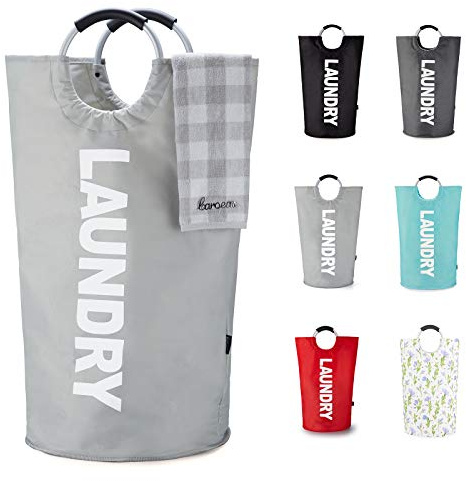 Caroeas 90L Panier à Linge Grande Capacité, Sac à Linge Pliable avec Poignées Rembourrées, Corbeilles à linge，Idéal pour le Rangement et le Transport des Vêtements,Gris clair