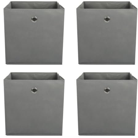 Vixzoid 4er Set Aufbewahrungsbox Faltbare Faltbox Stoff Faltkiste mit Fingerloch 33 x 33 x 33cm für Kallax Regale oder Raumteiler Boxen (Grau)