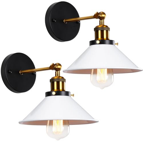 2 Stück Wandleuchte Innen Vintage Wandlampe Industrial E27 Wandstrahler Innenbeleuchtung 240° Verstellbare 22CM Metal Wandleuchten für Schlafzimmer Wohnzimmer Treppen Esszimmer (Weiß)