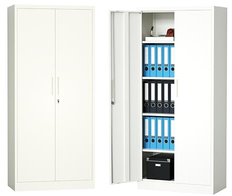 STEELSØN Regulus Metallschrank abschließbar – Stahlschrank mit 5 Ebenen – Werkzeugschrank mit Doppeltüren Weiß – Werkstattschrank mit verstellbaren Ablagen – Aktenschrank/Büroschrank Metall