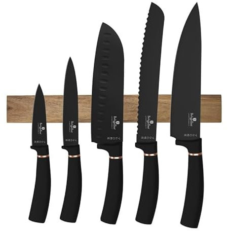 Berlinger Haus Set de couteaux avec bloc en bois magnétique 6 pièces Black Rose Collection | Élégant et de qualité supérieure