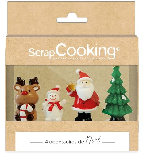 ScrapCooking - 4 Décorations Noël pour Bûches - Renne, Bonhomme de Neige, Père Noël, Sapin - Décors Pâtisserie Gâteaux - Accessoires Cake Toppers pour Gâteaux, Cupcakes - 4942