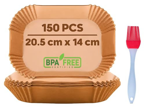 AUGENO Square Air Fryer Liner Tray Master Pack Paper Trays Parent (150, Rechteckig 22x14 cm)
