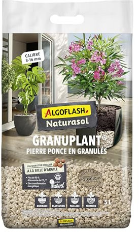 Algoflash Granuplant Granulés de Drainage et de Plantation - Pierre Ponce 100% Naturelle - Alternative Durable à la Bille d’Argile - 5 L, Gris
