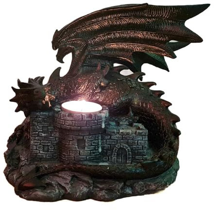 Kremers Schatzkiste Portavelas XXL con diseño de castillo de dragón, figura gótica, decoración de fantasía, escultura medieval, regalo, 18 x 19 x 15 cm, polirresina