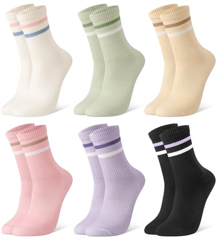 Utensilsto 6 Paare Socken Damen 39-42 Tennissocken Bunte Sportsocken Lange Baumwollsocken mit Streifen Motiv Sport Socken für Damen Lauf Arbeit bunt