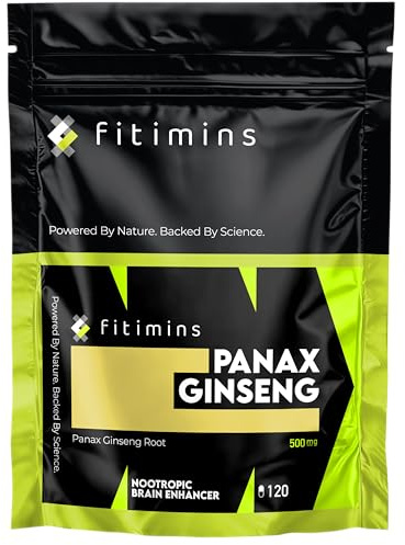 Panax Ginseng 500mg | High Strength Korean Giseng Supplement | Panax Ginseng Root Extract | Boost Memory, Sharpen Focus & Fight Fatigue | 60 Vegan Capsules | 2-Month Supply | Fitimins