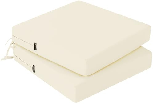 PRIMEPATIO Juego de 2 cojines para silla de exterior, impermeables, para exteriores, no destiñen, con cintas, muebles de terraza, sofá de jardín, 45 x 45 cm, color crema