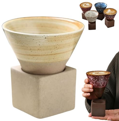 Ficugxd Tasse À Café en Poterie Grossière avec Base, Tasse en Céramique À Entonnoir À Cône Triangulaire Vintage, Tasse À Thé en Céramique Créative pour Café, Milkshake, Thé, Latte