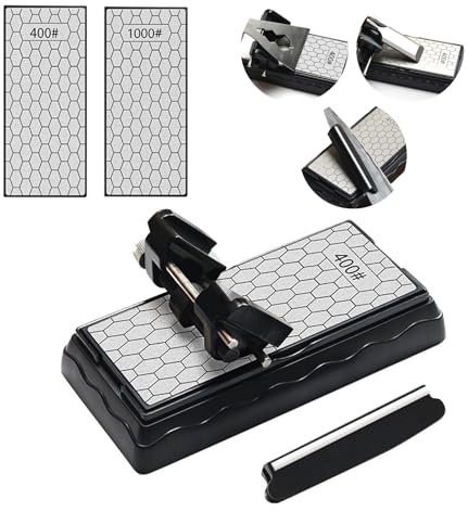Juego de Piedra de Afilar 400/1000, Diamante Afilador de Cuchillos de Doble Cara con Base Antideslizante,Guía de Afilado y Guía de Ángulo,Set de Afilado Profesional para Cuchillos,Gubias,Cinceles