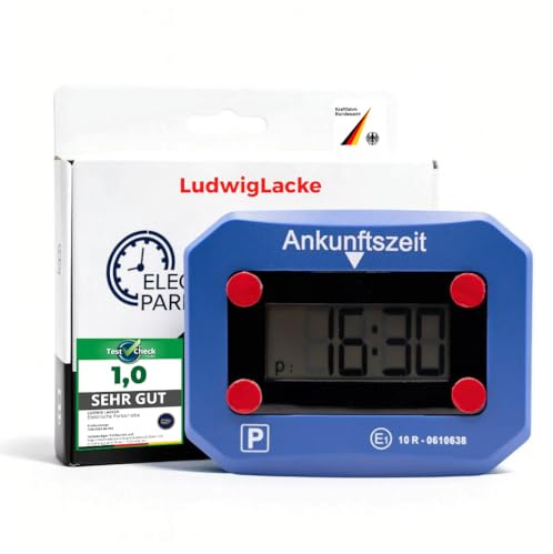LudwigLacke Elektronische Parkscheibe KBA-zugelassen [TESTSIEGER Note SEHR GUT] Digitale Parkscheibe automatisch – Parkuhr elektronisch mit 3M Klebepads für einfache Anbringung