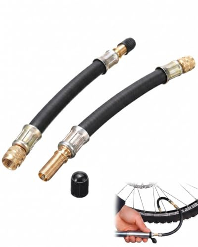 BTACGWP Adaptador Válvula Bicicleta Juego de 2 | Prolongador Válvula 100 mm Metal Negro | Extensión Bomba Air Universal, Acceso Fácil para Ciclos Montaña y Carretera