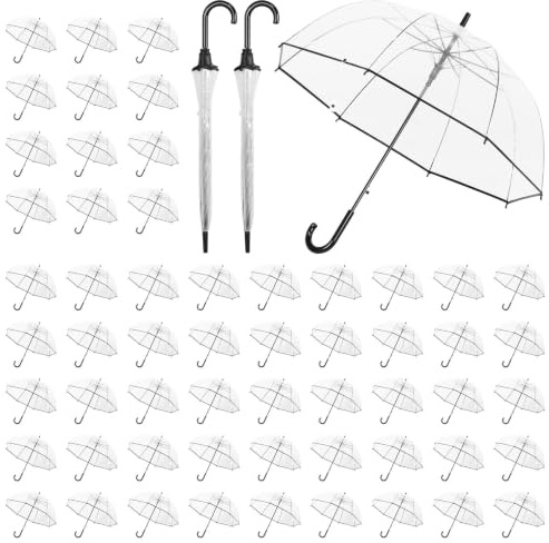 Bröllopsparaply 60 st transparent klar kupol automatisk öppen pinne paraply 8 förstärkta ribbor krok handtag examen fotografering