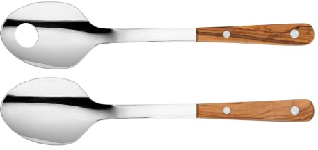 Svärdkrone® salladsbestick av rostfritt stål och olivträ – 2-delat salladsskeds-set, rostfritt, högkvalitativt serveringsbestick för sallad, pasta och grönsaker, 25 cm