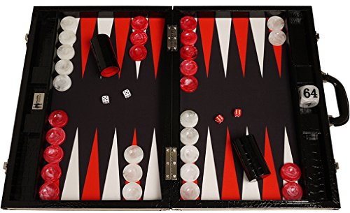 Wycliffe Brothers Backgammon – svart kroko med svart spelyta – Gen III för vuxna från 14 år för 2 spelare