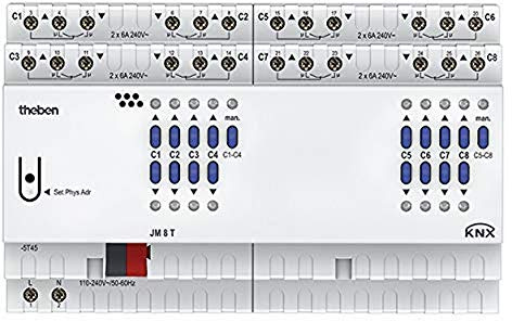 Theben 4940255 JM 8 T KNX 8-fach Jalousieaktor der FIX 2 Serie I 8 Kanäle I Steuerung von Jalousien, Rollladen, Sonnenschutz, Sichtschutz und Dachluken I 8TE I DIN-Schiene I Hutschiene