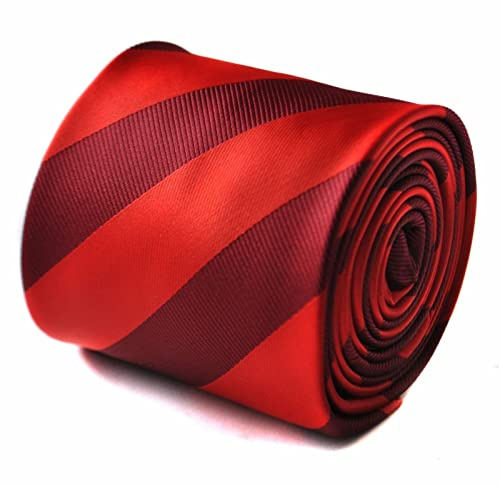 Frederick Thomas Red and Dark Red Burgundy Maroon Barber Stripe Necktie with Rear Floral Detail – Men’s Formal Wedding Business Dinner Party Suit Accessory, Classic 8cm Width