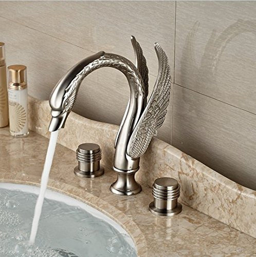 GOWE cisne estilo generalizado grifo de Lavabo con doble pantalla plana (níquel pulido bathroomk mezclador de grifos