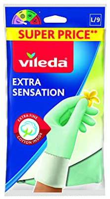 VILEDA Extra Sensation Handschuhe, Extra Sensible Und Fleece Innen aus Baumwolle L