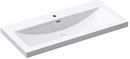 Mai & Mai Lavabo à encastrer blanc 100cm vasque lave mains rectangulaire en résine lavabo avec trop-plein Col01 100x48x13cm