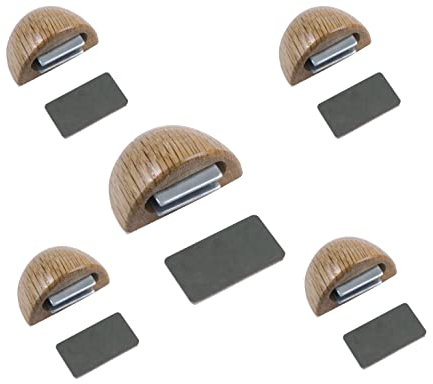 Gedotec Türstopper Holz mit Magnet - Eiche | MAGNETIC BOB | 5 Stück Premium Tür Stopper aus Vollholz | Türstopper Boden selbstklebend | Türstopper klein für Zimmertüren | door stop Bodentürpuffer