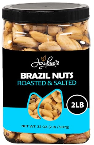 Jaybee's Roasted Salted Brazil Nuts - (32 oz) Great for Daily Use, Baking, Cooking and Gift Giving - Reusable Container - Kosher - Vegan, Paleo, Keto Friendly Healthy Snack