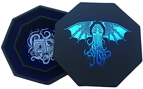 Fantasydice - Thulhu Tome Blue - Würfeltablett - 20,3 cm achteckig mit Deckel und Würfelfel-Bereich - für 5 Sets (7 Würfel-Set/Standard) für alle Tisch-RPGs wie D&D, Call of Cthulhu, Shadowrun.