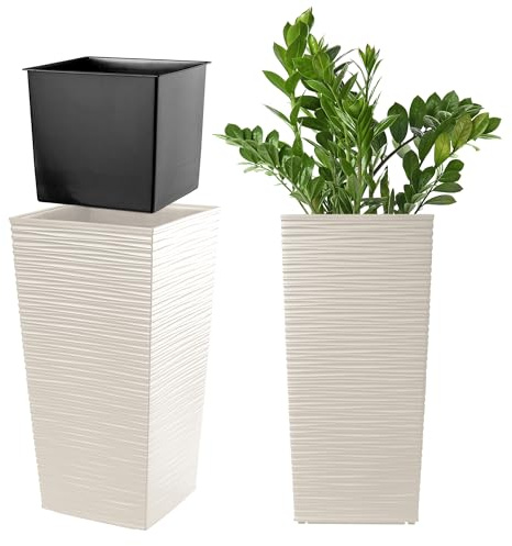 KADAX Elegante Vaso Alto per Piante da Interno ed Esterno Decorativo, Grande Fioriera in Plastica per Giardino e Balcone (Crema, Irregolare, 36 cm, ca. 6L)