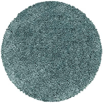 Teppium Moderner Hochflor Teppich Wohnzimmer 120 cm Rund Aqua Blau - Shaggy Flauschiger Teppich, Extra Weich, Pflegeleicht und Einfarbig - für Schlafzimmer, Küche und Esszimmer