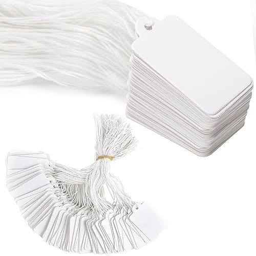 G2PLUS 500PCS Etiqueta de Precio Blanca Etiquetas pequeñas Mini Etiquetas de Precio de Joyería Etiquetas de Marcador Etiquetas de Ropa,Etiquetas de Precio con Cuerda (22 x 45 mm)