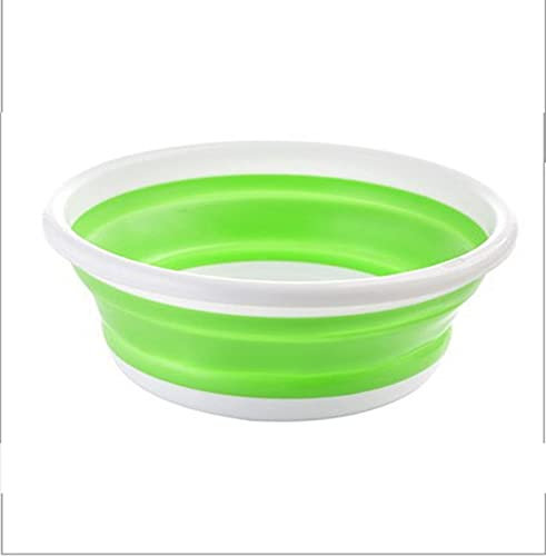 Verve Jelly Collapsible Bucket Basin, Round Washbasin Collapsible Washing Up Bowl Basin Washing Basket Folding Silicone Bowl for Outdoor Travel Camping Hiking, Green, 13.0 * 13.0 * 5.1in