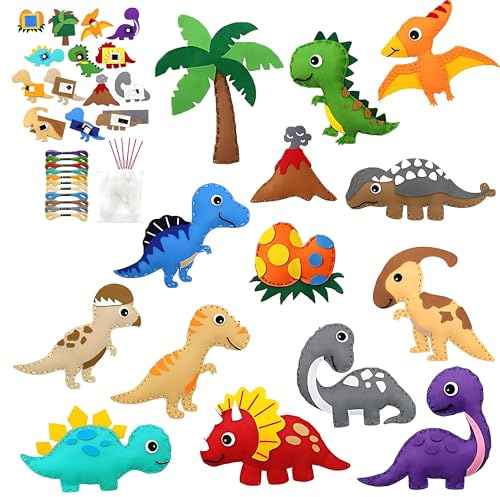 WSNDM Kit de Couture en Feutre pour Enfants, Kits D'artisanat de Dinosaure, Mini Animaux en Peluche, Apprendre à Coudre pour Débutants, Manuel Ornements Farcis