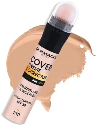 Dermacol - Cover Xtreme Corrector Contorno en Barra, Líquido de Contorno de Larga Duración No Alergénico con SPF30, Fórmula Ligera de Alta Cobertura Corrector de Ojeras para Pieles con Acné No.1 (207)