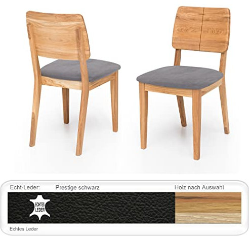 expendio 4X bequemer Holzstuhl Norea 2 Polsterstuhl Esszimmerstuhl Küchenstuhl Massivholzstuhl Verschiedene Varianten, Holzart:Kernbuche geölt, Bezugstoff:Prestige Leder schwarz