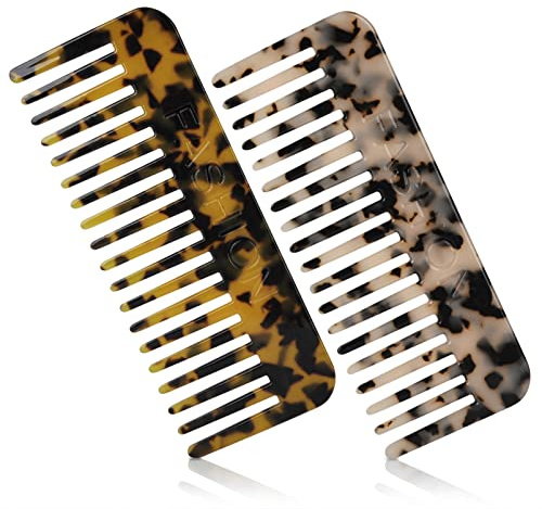 HONZUEN Peine Pelo Rizado 2 Piezas, Peine Puas Anchas Antienredos Antiestáticos para Largo Cabello Húmedo, Grueso y Rizos, Peine Hombre Mujer Ligero para Casa Viaje Salón, Marrón/Blanco