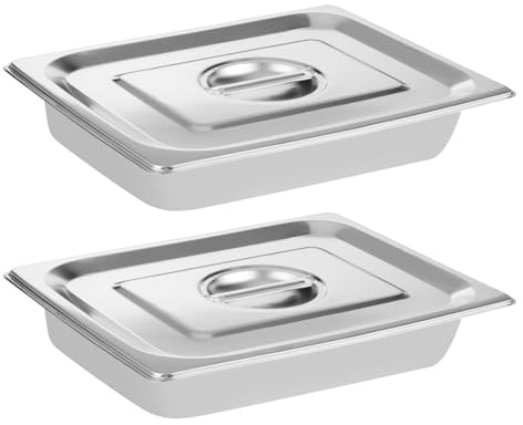 LANIAKEA 2PCS Hotel Pans with Lids Stainless Steel Steam Table Pan Restaurant Supplies 1/2 Size x 2.5 inch Deep Stainless Steam Table Pans, Hotel Pan Trays for Food