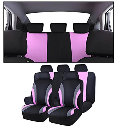 JNNJ 9 Piece Seat Protector for Car Seats, Front Seat Covers with Matching Back Seats Cover for Cars, Auto Interior Accessories Front Seat Protector, Universal Seats Cover for Most Cars(Pink)