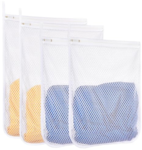 Honeycomb Mesh Laundry Bags 4 Pack (2L+2M), Durable Washing Bags with Auto-Lock Zippers, Heavy Duty Mesh Wash Bags for Delicates, Lingerie, Bra, Sock, Travel Storage Organizer