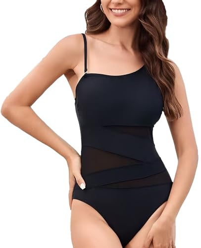 USUN Costume da Bagno Intero Donna Scollo a V Curvy Costumi Elegante Pancia Ruched Push up Beachwear Monokini Controllo della Pancia Vintage Sexy Vita Alta Swimsuit Slim Un Pezzo Spiaggia Swimwear